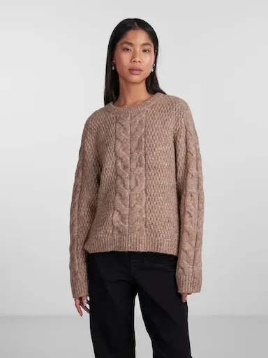 pieces Strickpullover »PCNINA LS O-NECK KNIT NOOS BC« pieces Fossil XL (42)