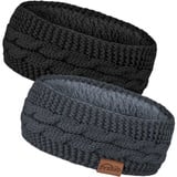 Winter Stirnband für Damen- Mädchen Gestrickte Haarreifen Verdicken Elastische Haarband Ohrenwärmer für Outdoor Sport, Einkaufen, Skifahren, Laufen, Joggen (Schwarz + Grau 1)