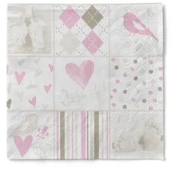 Sovie HOME Serviette Baby in Rosa-Weiß aus Tissue 33 x 33 cm, 20 Stück - Ornamente