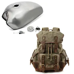 Set: Cafe Racer Tank VT3 passend für Vintage Scrambler Retro Motorrad-Umbauten + Rucksack Canvas RG8 Vintage Motorradtasche 20Ltr Retro grün