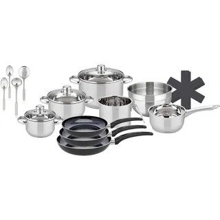 ELO Basic Galactica 15-teilig Edelstahl inklusive 3 Bratpfannen Pfas Free Pfanne + Kochtopf Silber