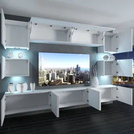 Belini Wohnwand Vollausstattung Wohnzimmer-Set Moderne Schrankwand mit LED-Beleuchtung Anbauwand TV-Schrank Weiß