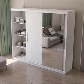 fabryka mebli idźczak Schwebetürenschrank Kleiderschrank Schrank 250cm Weiss/Weiß mit Spiegel, Alba - Weiß