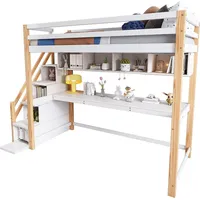 XDOVET Kinderhochbett mit Stauraumtreppe,aus Kiefernholz, Etagenbett, Kinderbett mit großen