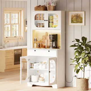 Küchen-Vorratsschrank mit Beleuchtung und Ladestation, 180 cm hoher Buffet-Schrank mit Stauraum und Mikrowellenablage, Vorratsschrank mit Türen und Schubladen, Kaffeebar-Schrank für das Esszimmer