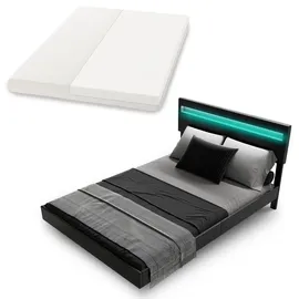 Juskys Schwebebett Lissabon 140 x 200 cm - mit Matratze, Schwebendes Design & LED-Beleuchtung - schwarz