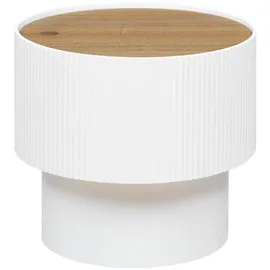 ATMOSPHERA CREATEUR D'INTERIEUR Atmosphera - Beistelltisch Enola mit Stauraum - Weiß und Holz - T 38,5 x H 35 cm, geriffeltes Design - Für Wohnzimmer, Schlafzimmer