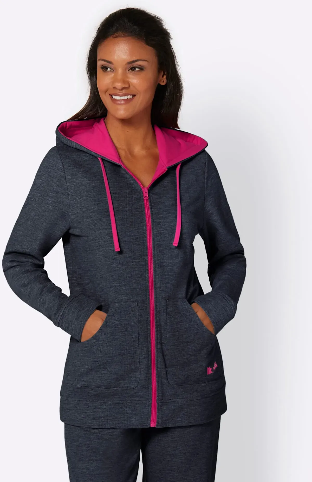 Langjacke FEEL GOOD, Damen, Gr. 36/38, blau (marine, pink), 60% Baumwolle, 40% Polyester, unifarben, Jacken Langjacke