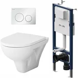 AM.PM - Hänge WC Komplettset, Vorwandelement WC Set Komplett Vormontiert (Prime Fit) + Wand WC Weiß ohne Spülrand (Hit) + Drückerplatte + WC-Sitz mit SoftClose-Absenkautomatik, Toilette Komplett Set