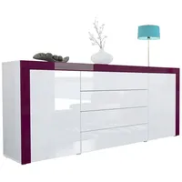Vladon Sideboard, Weiß Hochglanz, 167x72x35 cm, Wohnzimmer, Kommoden &