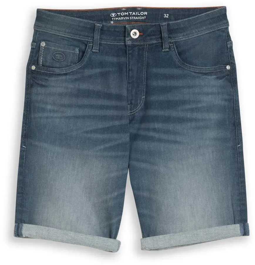 TOM TAILOR Herren TTMARVIN STRAIGHT Jeans Shorts mit Stretch, blau, Uni, Gr. 30