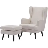 Ohrensessel mit Hocker - beige - Federkern Sessel Cocktailsessel Fernsehsessel