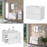 Vicco Badmöbel-Set Izan, Weiß Hochglanz modern Waschtischunterschrank Waschbecken