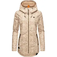 Ragwear leichte Damen Übergangsjacke lang Parka wasserdicht mit coolem Allover-Print und großer Kapuze Zuzka Ikat Latte Gr. M - M