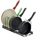 Relaxdays Pfannenhalter ausziehbar, Pfannenorganizer, Topfdeckelhalter Schublade, HxBxT: 19x59x18cm, Metall, schwarz