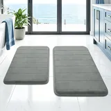 NAKIHOUSE Badezimmerteppich Set 2 Teilig aus Dicke Memory Foam, rutschfest & Saugfähig, Waschbar, Weich & Schnell Trocknend Badematte für Dusche, WC & Badewanne, Hellgrau