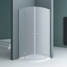 doporro Duschkabine 90x90 viertelkreis Dusche Duschabtrennung inkl. flache-Duschwanne ESG-Sicherheitsglas Satiniert Easy-Clean-Beschichtung Ravenna02VS