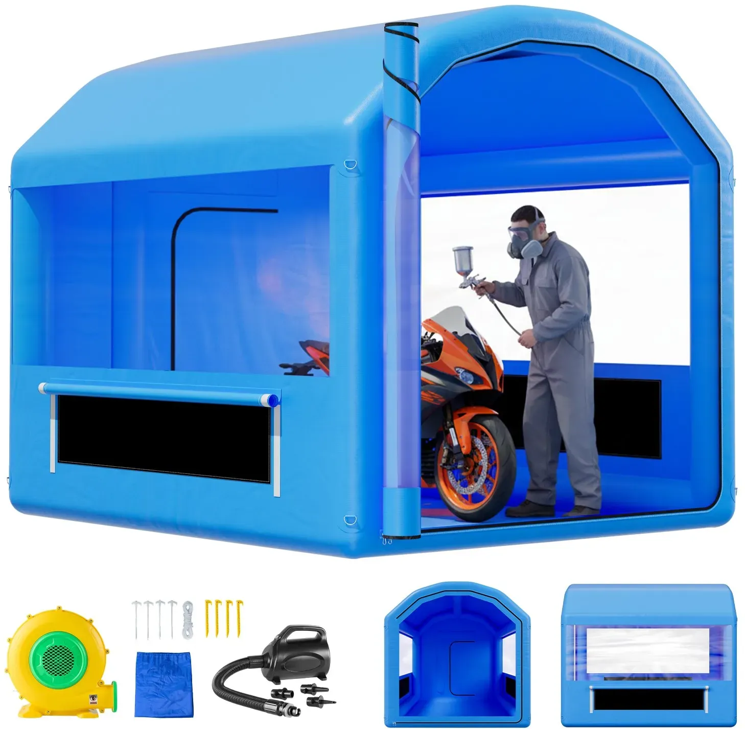 VEVOR aufblasbare Lackierkabine Spritzkabine 3 x 2,5 x 2,5 m, Lackierkabinenzelt mit 550 W Gebläse & Luftfiltersystem, rundes Dach, PVC, Spritzlackierung für Metallteile von Kraftfahrzeugen blau