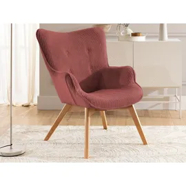 s-style möbel Lounge-Sessel Cord 71 x 96 x 86 cm Rot/Orange mit Hocker