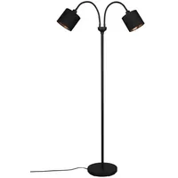 Trio Stehleuchte TOMMY 2 flammig Metall, Stoffschirm schwarz Gold,