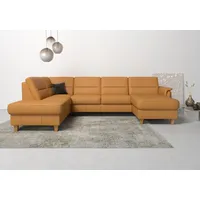 Wohnlandschaft HOME AFFAIRE "Palmera U-Form, B: 308 cm", gelb (curry), B:308cm H:89cm T:212cm, Luxus-Microfaser (100% Polyester);Struktur (100% Polyester);Luxus-Microfaser in Lederoptik (100% Polyester), Sofas, Wohnlandschaft, optional Bettfunktion & Bettkasten, Federkern