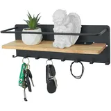 Vookkp Schlüsselbrett Holz mit Ablage, Schlüsselbrett Ohne Bohren, Wandmontage Schlüsselhalter mit 8 Haken, Dekoratives Schlüsselhalter für Eingangsbereich, Flur, Küche, Büro, Wohnzimmer