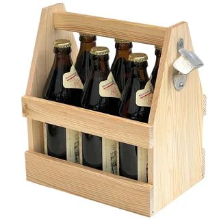 DanDiBo Ambiente DanDiBo Flaschenträger 6 Flaschen Holz Bierträger mit Flaschenöffner 93945 Männerhandtasche