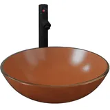 vidaXL Badezimmer Waschbecken mit Wasserhahn und Ablaufgarnitur Braun