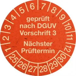 Dreifke® Prüfplakette DGUV Vorschrift 3 nächste Prüfung ab 2025, rot/ - 30 mm Graspapier, 10 St
