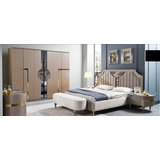 JVmoebel Schlafzimmer-Set, Schlafzimmer Bett Nachttisch Kleiderschrank Kommode Hocker beige