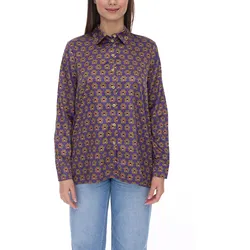 Aniston CASUAL Damen Sommer-Bluse Langarm-Bluse im Retro-Design Satin 91937160 Lila/Grün - 44