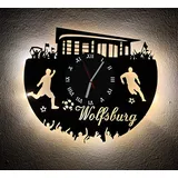 Designbysh Fußball Fan LED Wanduhr Wolfsburg Fanartikel Wanduhr Geschenk Fußballfan