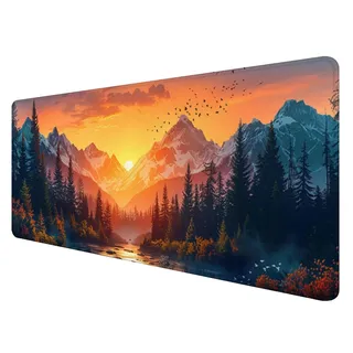 Gaming Mauspad XXL 900 x 400 mm, Landschaft Mauspad Groß mit Vernähten Kanten, Gaming Mousepad Berge mit Verbessert Präzision und Geschwindigkeit, Mousepad XXL Wasserdicht für Gaming, Büro, Zimmer B-4