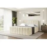 altdecor Boxspringbett mit Fußteil, H4 Matratze und Topper - 200x200 cm - OTTA-Z - Beige Samt - Polsterbett mit Bettkasten und Lattenrost, Bett mi... - Beige