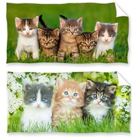 damaloo 2X Badetuch Katze 70x140 aus Baumwolle - Kinder Handtuch Set mit Katzenmotiv für Katzenfans - Katzenhandtuch für Mädchen und Frauen - Badehandtuch, Duschtuch, Strandtuch, Kinderhandtuch
