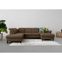 Wohnlandschaft SIT & MORE "Maggiore U-Form" Sofas Gr. B/T: 312cm x 224cm, Struktur, Ottomane links, mit Kopfteilverstellung-ohne Bettfunktion-ohne Stauraum-Fussfarbe: schwarz matt, braun (schlamm) wahlweise mit Kopfteilverstellung, Bettfunktion und Stauraum