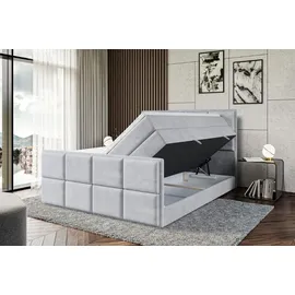 altdecor Boxspringbett mit Fußteil, 2 Matratzen und Topper - 160x200 cm - NOVA-Z KING - Hellgrau Samt - Polsterbett mit, H3- und H4- Matratzen, Be... - Hellgrau