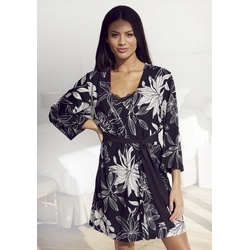 Kimono LASCANA Gr. 36/38, schwarz Damen Bademäntel Morgenmäntel mit floralem Druck