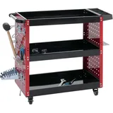 Mendler Werkzeugwagen HWC-M26, Rollwagen Werkstattwagen, Rollen Handgriff 3 Ladeflächen Lochraster, Stahl 73x90x35cm rot
