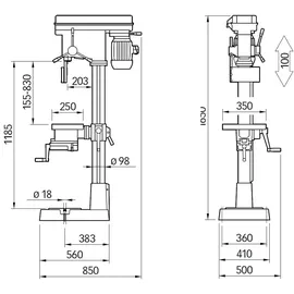 ELMAG PREMIUM Highspeed-Säulenbohrmaschine V25E PGM inkl. schwenkbarem Schraubstocktisch