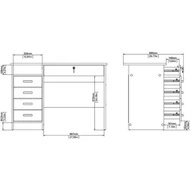 VCM FunctionPlus Schreibtisch 5 Schubladen, 1 Ablage schwarze Asche-Nachbildung. - Schwarz