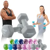 Miweba Sports Neopren Hantelset NKH100 | Profi Hantel - Hexagon Hanteln Set - Kurzhanteln - Kurzhantel Set - Gymnastikhanteln - Hantel Set - Dumbbell - 0,5-10 Kg (2X 4.0 kg, Grau)