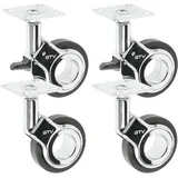 GTV – Möbelrollen GIRA, Set: 2x gebremste Laufrollen + 2x Möbelräder ohne Bremse, schwarz/chrom, 360° drehbar, für Schreibtisch, Regal, Couchtisch, Hocker, Ø60 mm, H94 mm