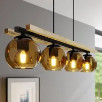 LINDBY Enrique, amber, 4-flg., Glas, Holz, E27