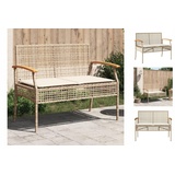 vidaXL Gartenbank mit Kissen Beige Poly Rattan Akazienholz