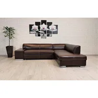 Quattro Meble Ecksofa London II 275 x 200 Dunkelbraunes Echtleder mit Ziernähten Sofa Couch mit Schlaffunktion Echt Leder Eck Couch