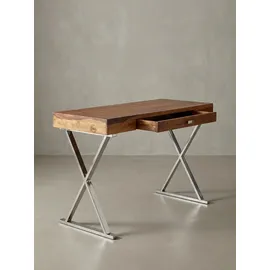 KADIMA DESIGN Massiver Sheesham-Schreibtisch mit X-förmigem Metallgestell. 120x55x78 cm