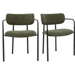 Samtstoff-Stühle mit strukturierter kaki-grüner Farbe und schwarzem Metall (Set von 2) SWIFT