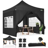 COBIZI Pavillon faltpavillon 3x3 wasserdicht stabil Winterfest,Outdoor faltbar partyzelt,gartenpavillon mit 4 Seitenteilen und 4 Sandsack und Laufradtasche, Schwarz