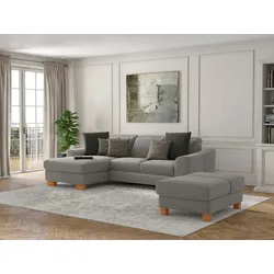 Ecksofa SIT & MORE "Dundee L-Form", grau, B:264cm H:86cm T:175cm, Sofas, mit Federkern und Massivholzfüßen, wahlweise mit Kopfteilverstellung